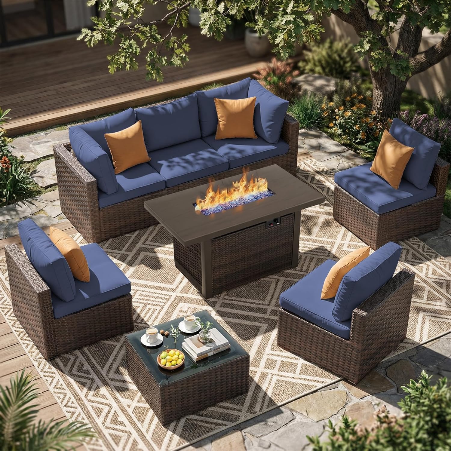 Outdoor Furniture Fire Pit - طقم أثاث فناء خارجي من 8