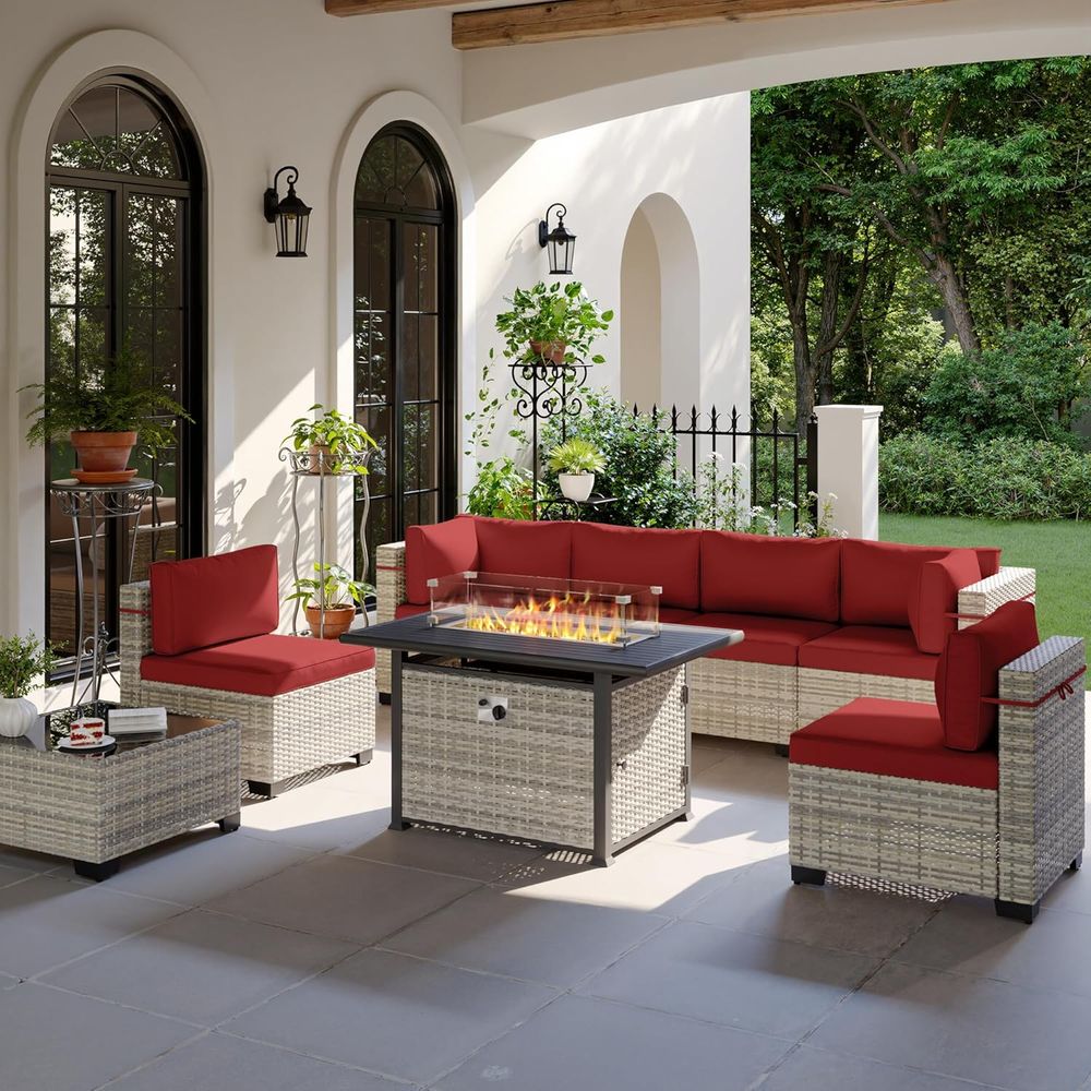 Outdoor Furniture Set With Fire Pit - طقم أثاث خارجي مكون من 8