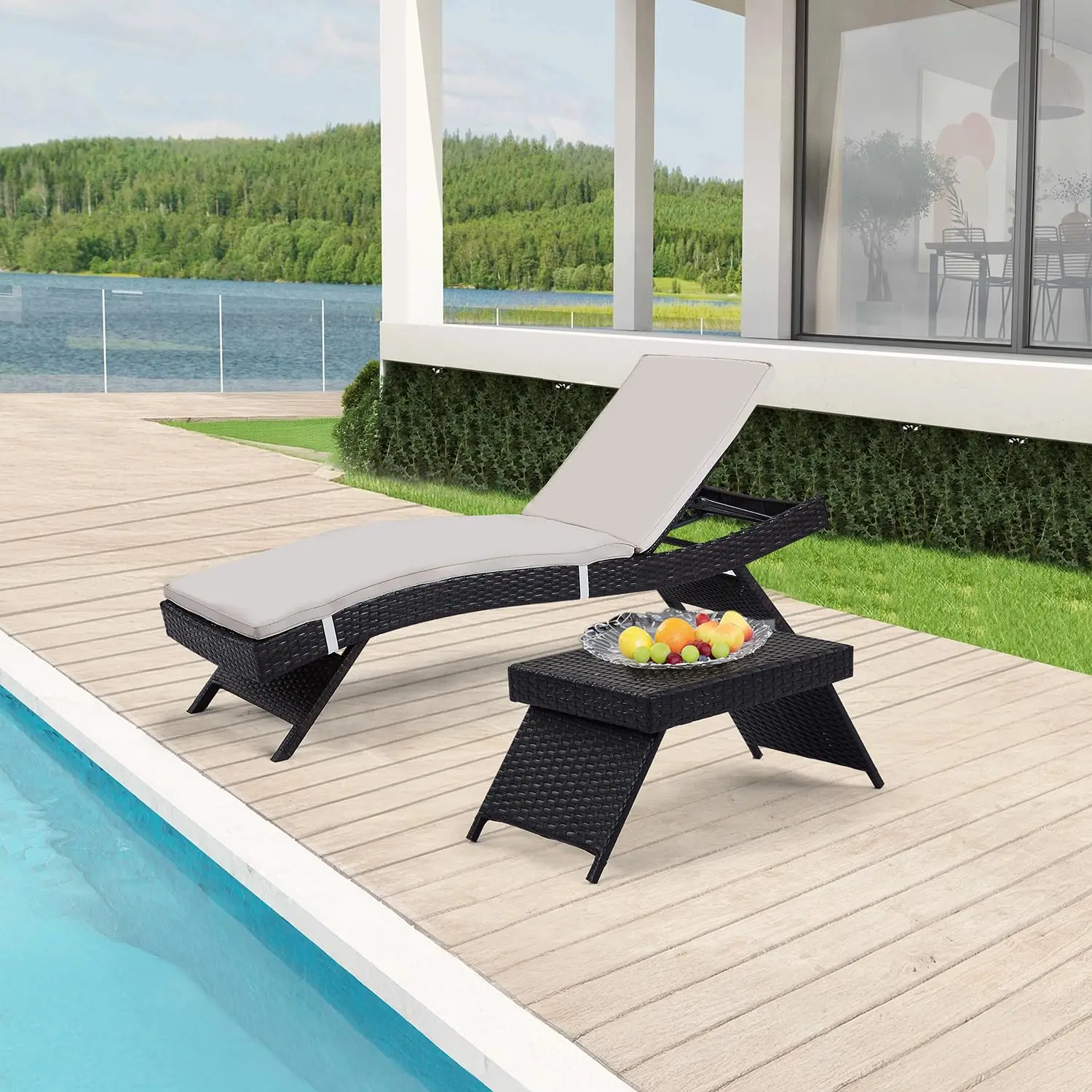Rattan Lounge Set - كرسي استرخاء خارجي مع طاولة قهوة،