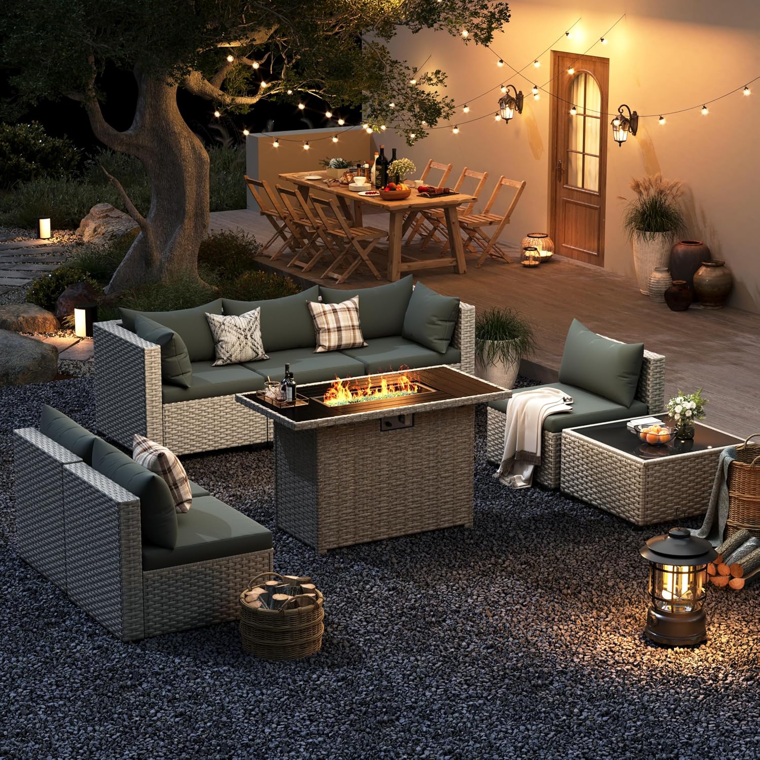 Outdoor Furniture Fire Pit - طقم أريكة خارجية من 8 مقاعد