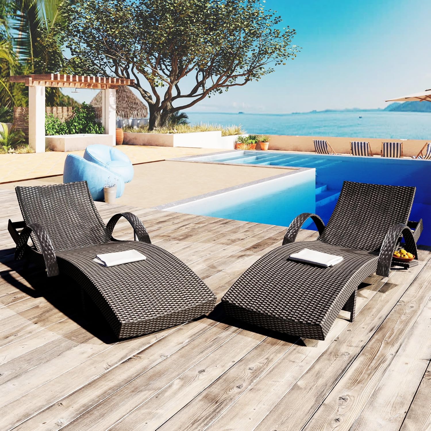 Rattan Lounge Set - مجموعة كراسي استرخاء قابلة للتعديل بطول