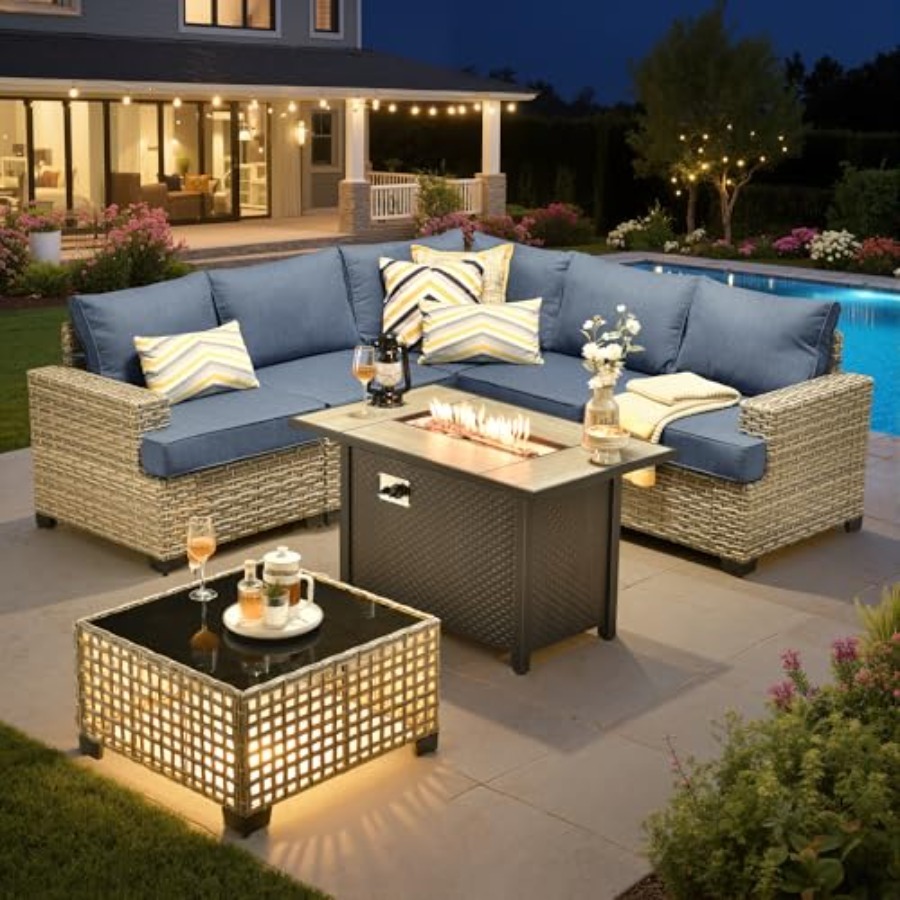 Outdoor Furniture Fire Pit - طقم أثاث خارجي مقطعي للشرفة مع