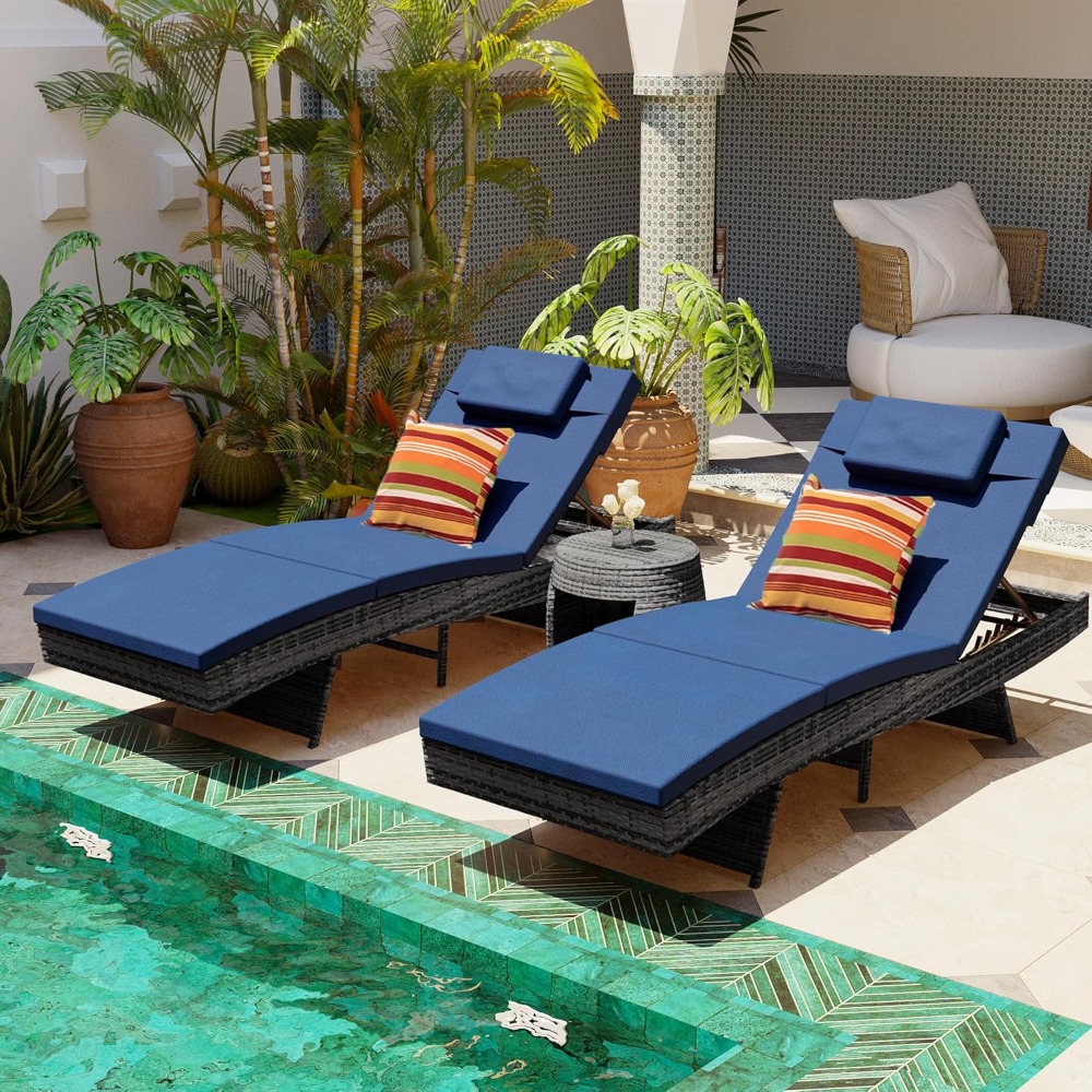 Rattan Lounge Set - طقم كراسي استلقاء من قطعتين، كراسي