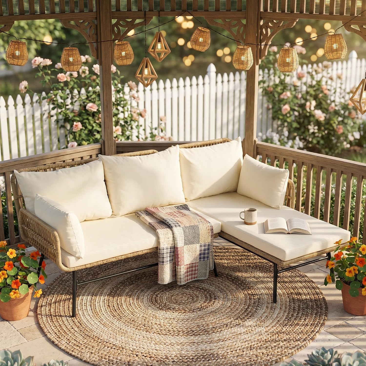 Rattan Lounge Set - طقم أثاث حدائق بوهو من 3