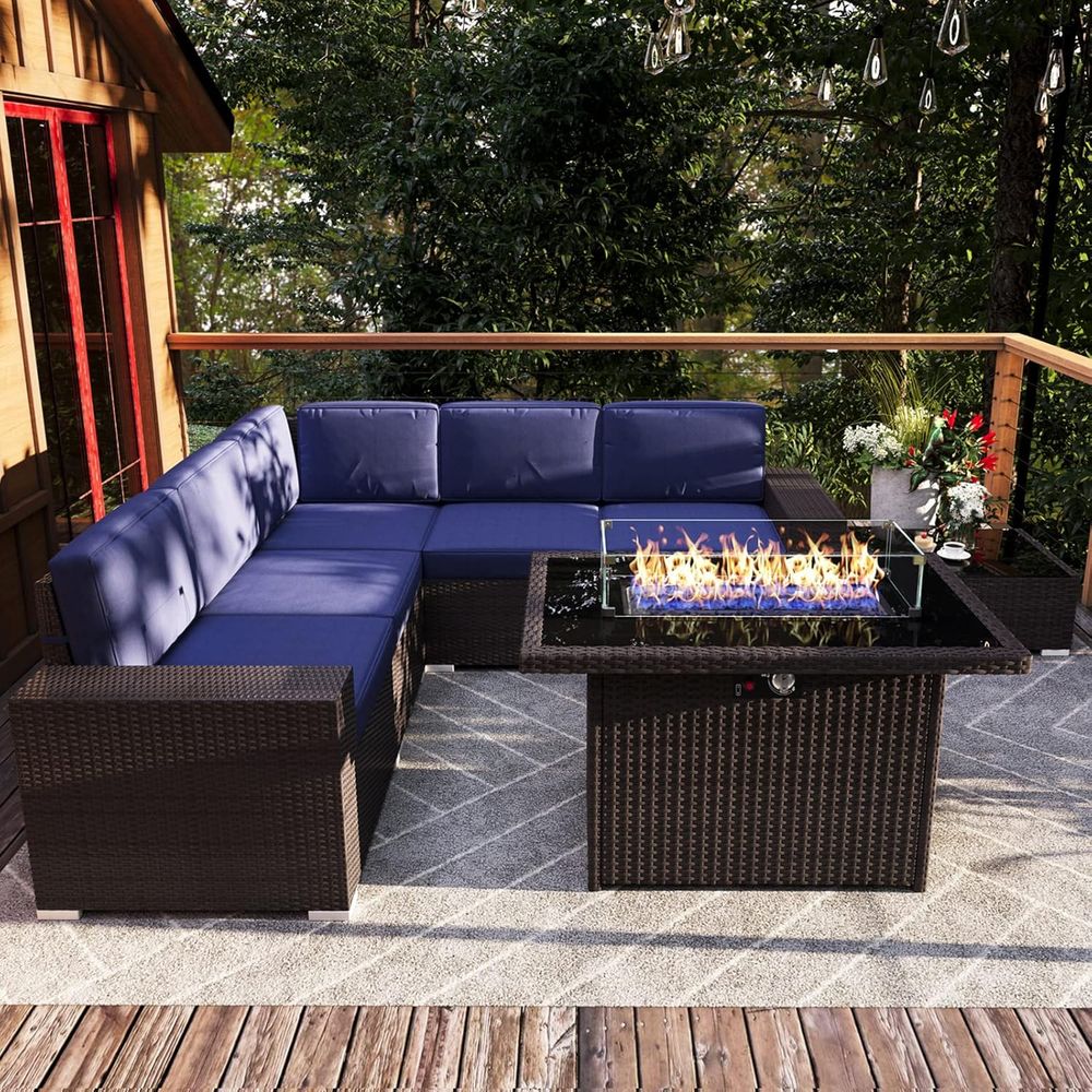 Outdoor Furniture Set With Fire Pit - طقم أثاث خارجي مكون من 7