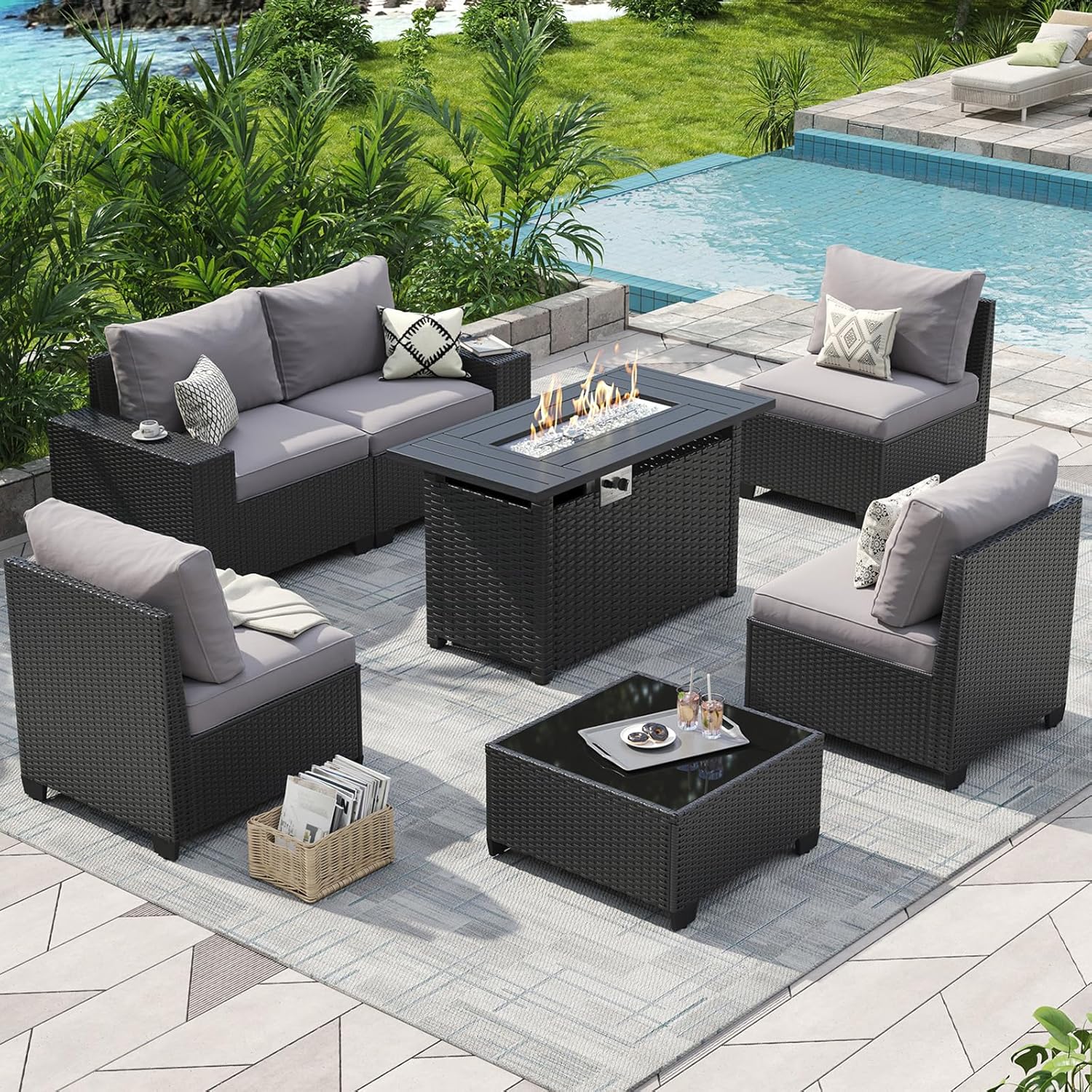 Outdoor Furniture Fire Pit - طقم أثاث خارجي للفناء مع طاولة