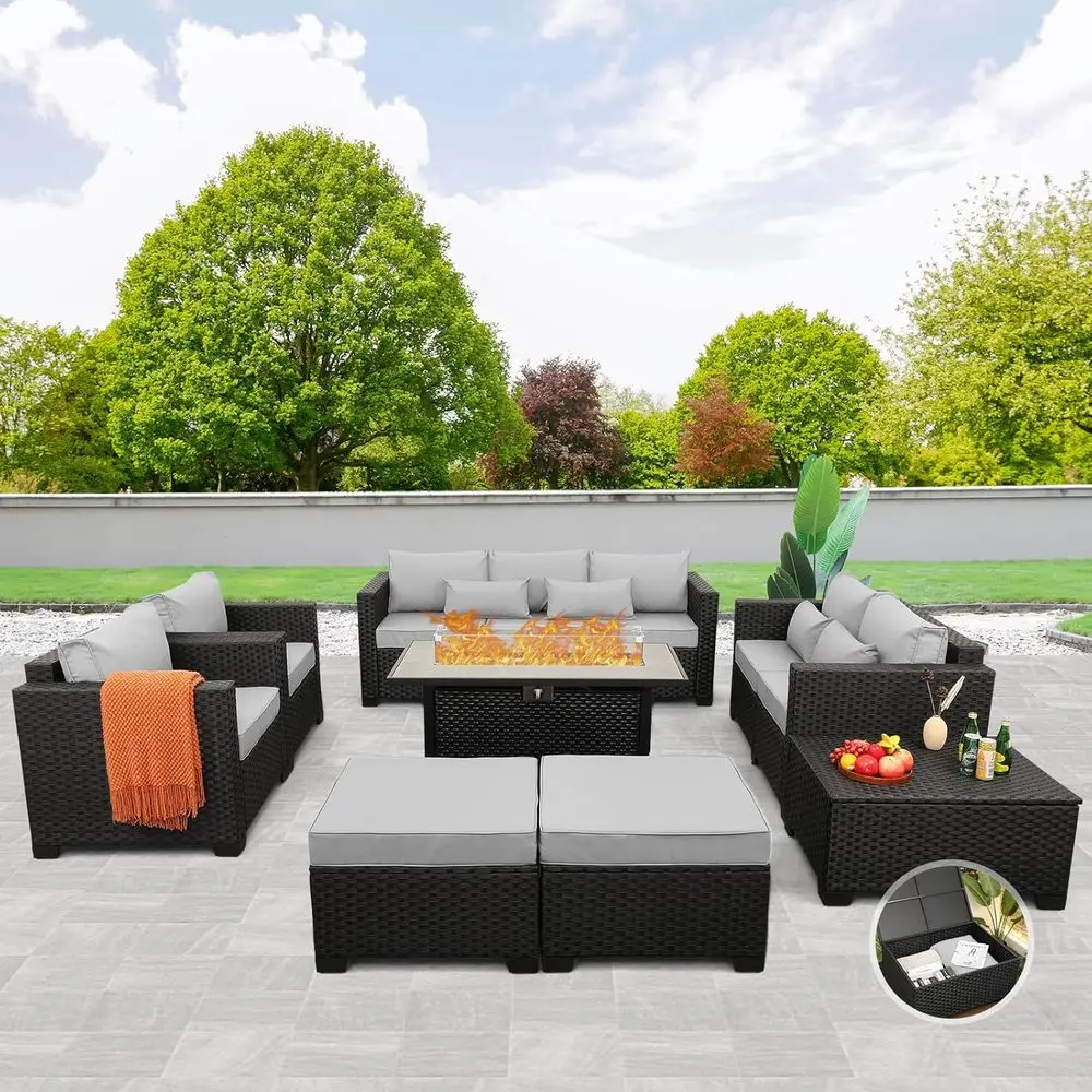 Outdoor Furniture Fire Pit - طقم أثاث خارجي مكون من 8