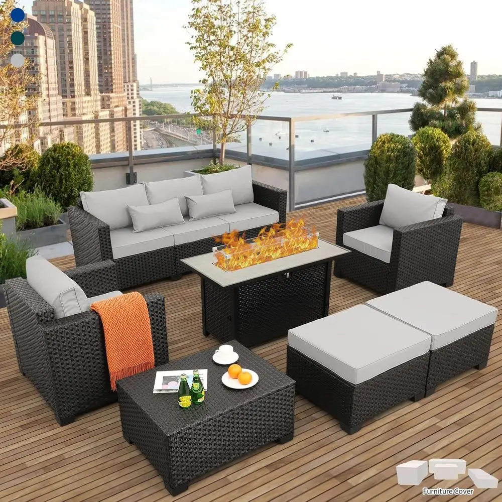 Outdoor Furniture Fire Pit - طقم أثاث خارجي مكون من 7
