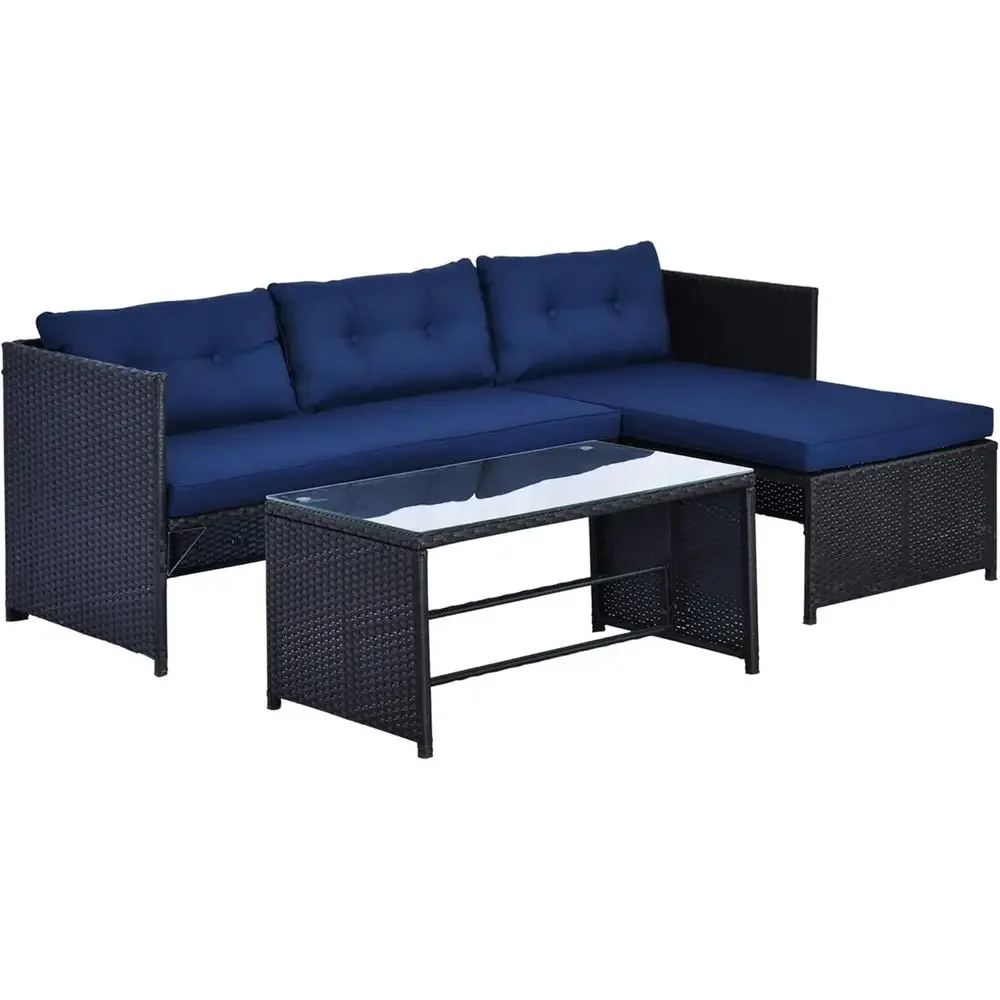 Rattan Lounge Set - طقم أريكة خارجية زرقاء على شكل