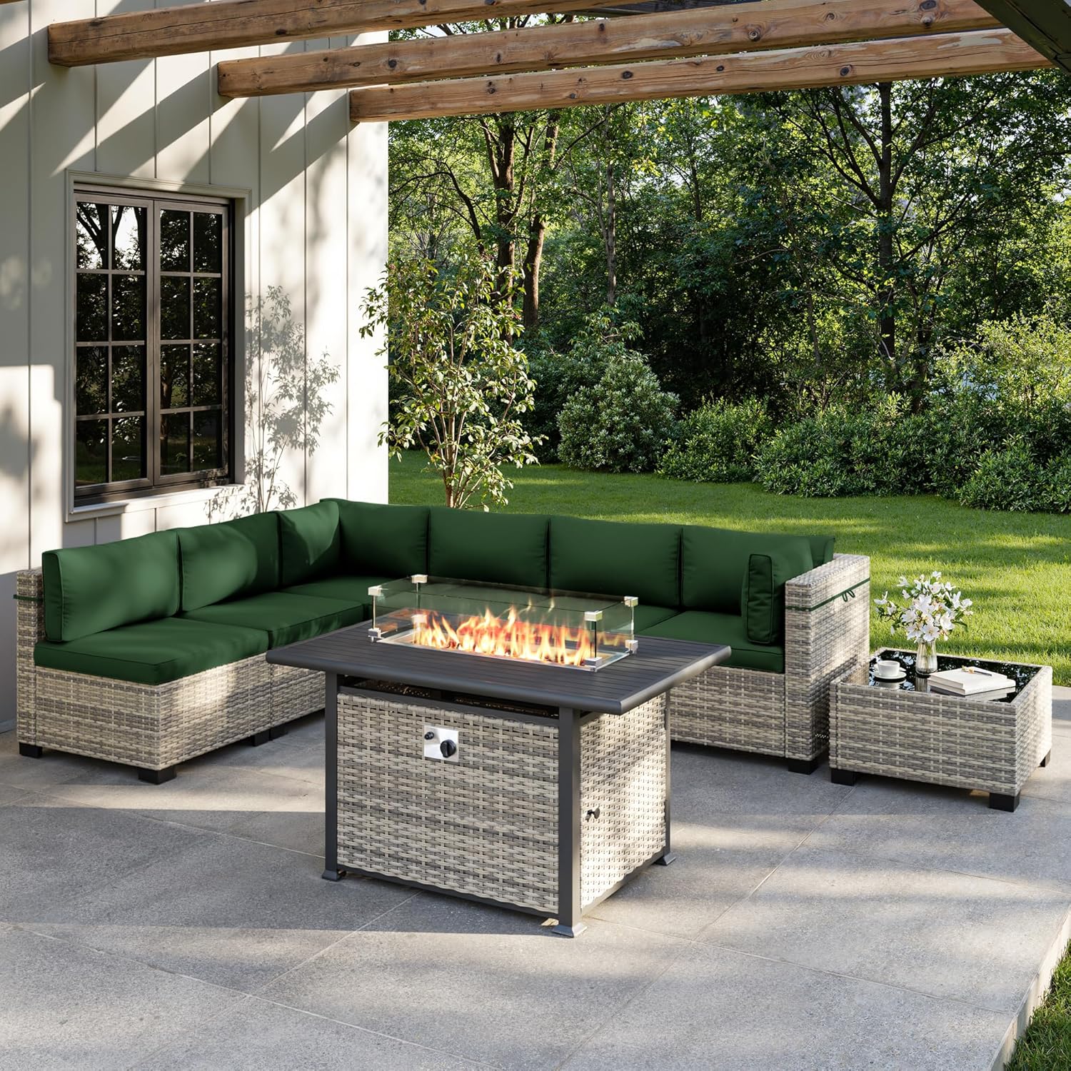 Outdoor Furniture Fire Pit - طقم أثاث خارجي مكون من 8