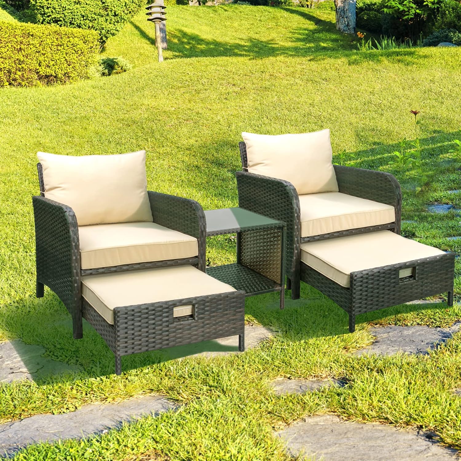 Rattan Lounge Set - طقم جلوس خارجي من 5 قطع