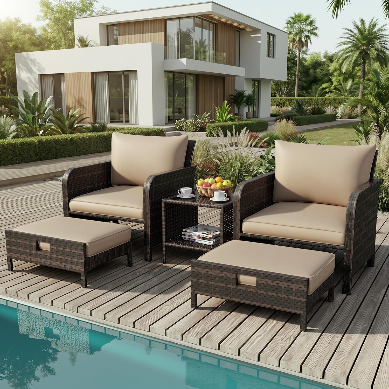 Rattan Lounge Set - طقم أثاث محادثة خارجي من 5