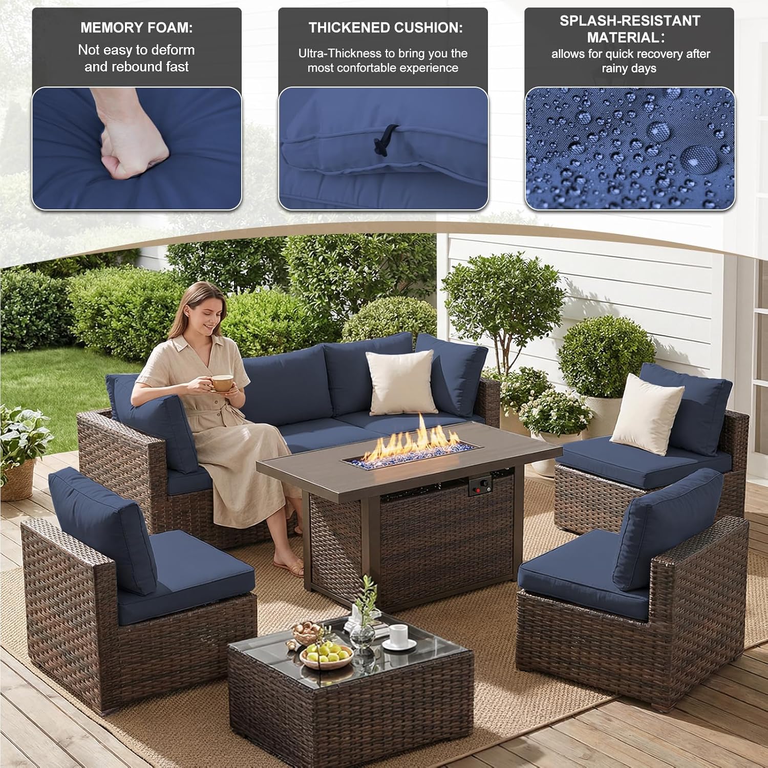 طقم أثاث فناء خارجي من 8 قطع،  - مراجعة Outdoor Furniture Fire Pit وسعره
