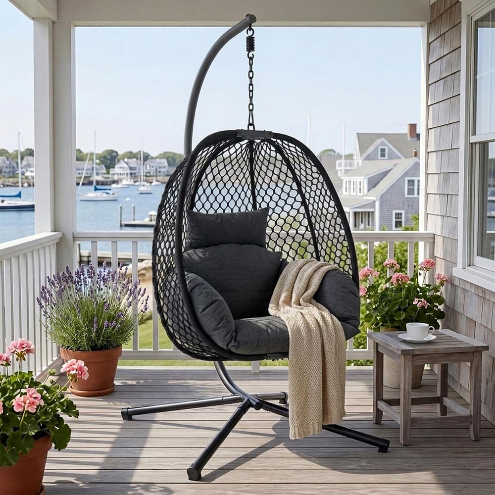 كرسي بيضاوي خارجي مع حامل، كرس - مراجعة Hanging Egg Chair وسعره
