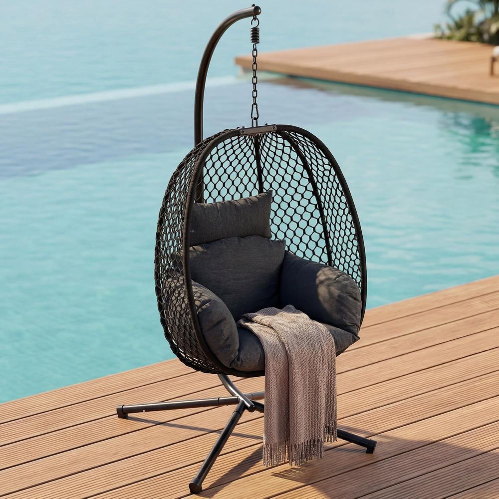 كرسي بيضاوي خارجي مع حامل، كرس - مراجعة Hanging Egg Chair وسعره