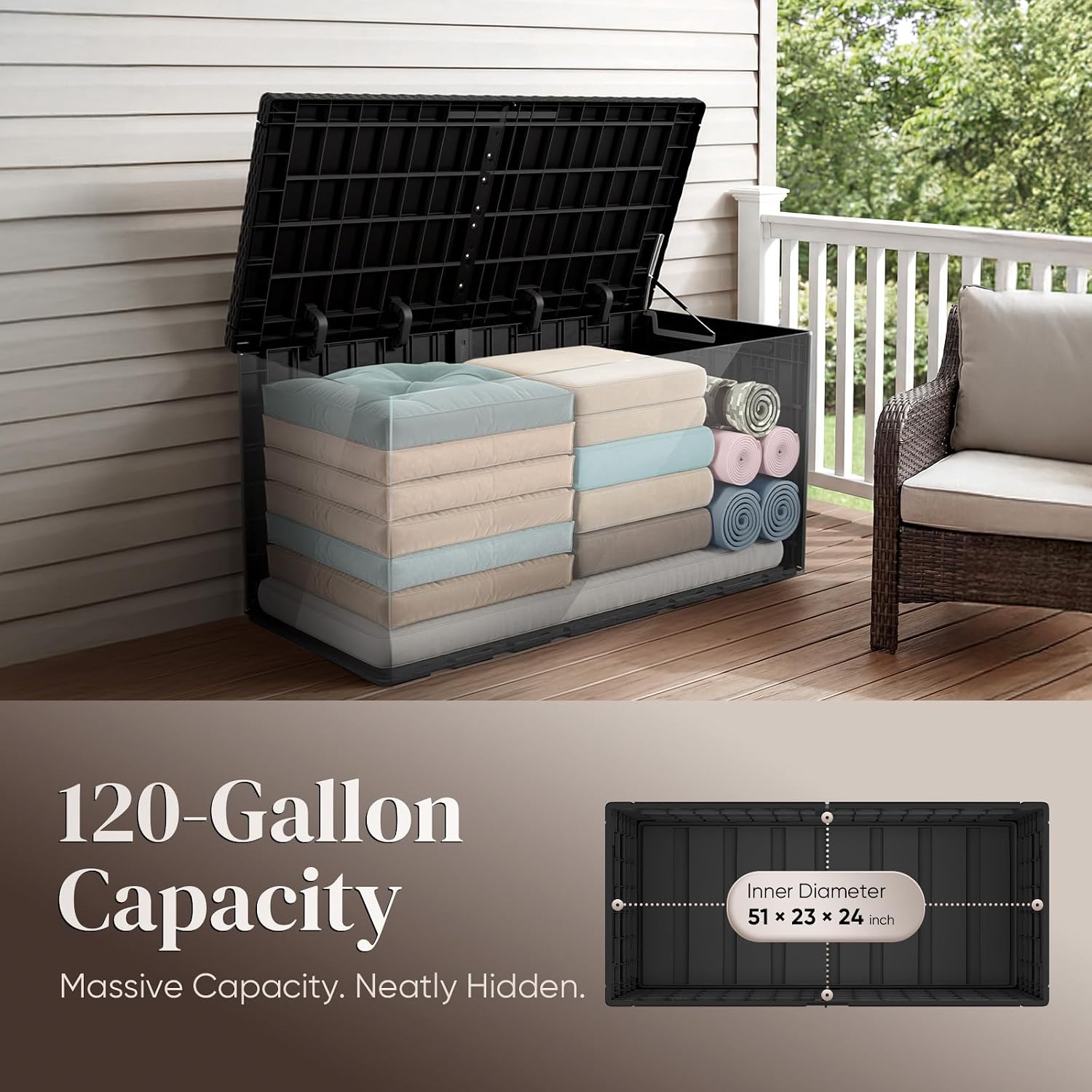 صندوق تخزين خارجي كبير سعة 120 - مراجعة Outdoor Furniture Black وسعره
