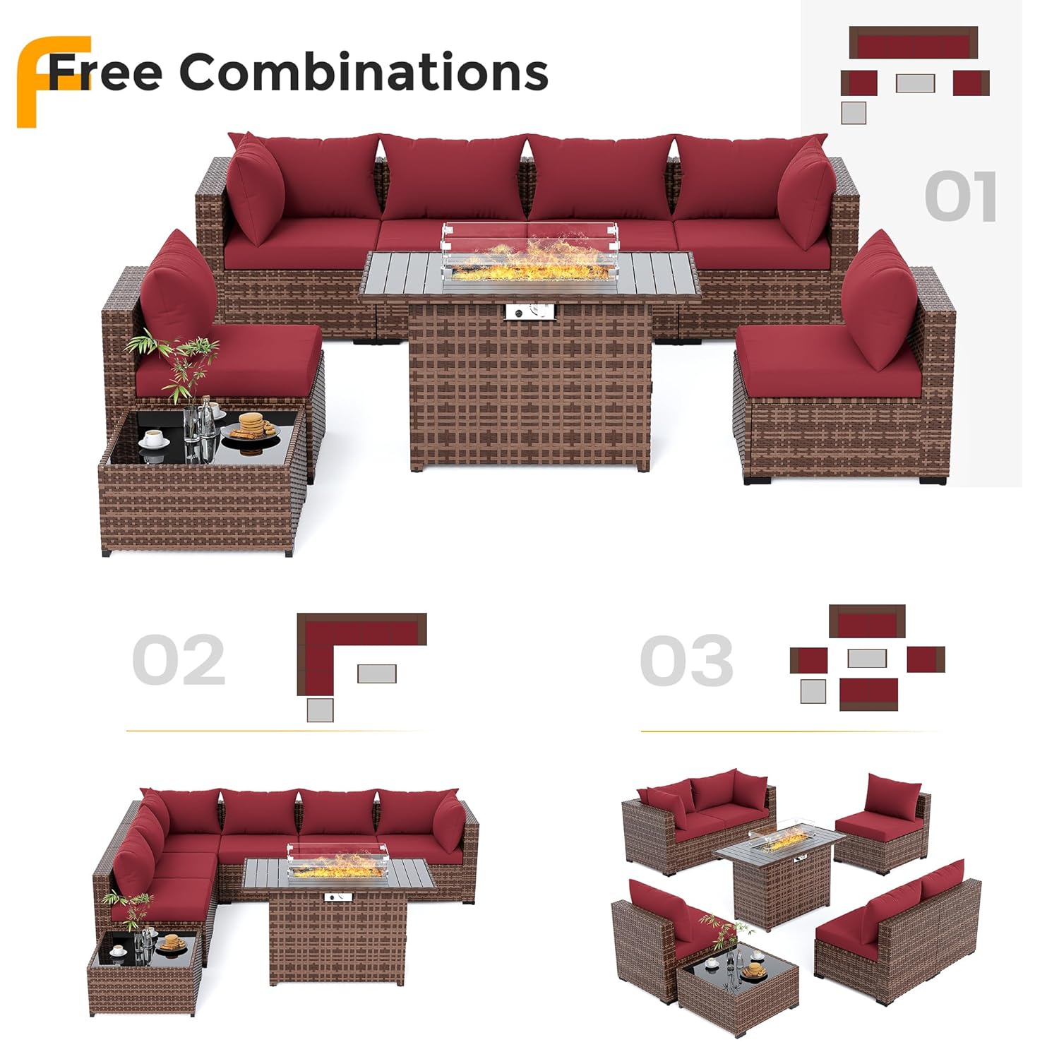 طقم أريكة من 8 قطع مصنوع من ال - مراجعة Outdoor Furniture Fire Pit وسعره