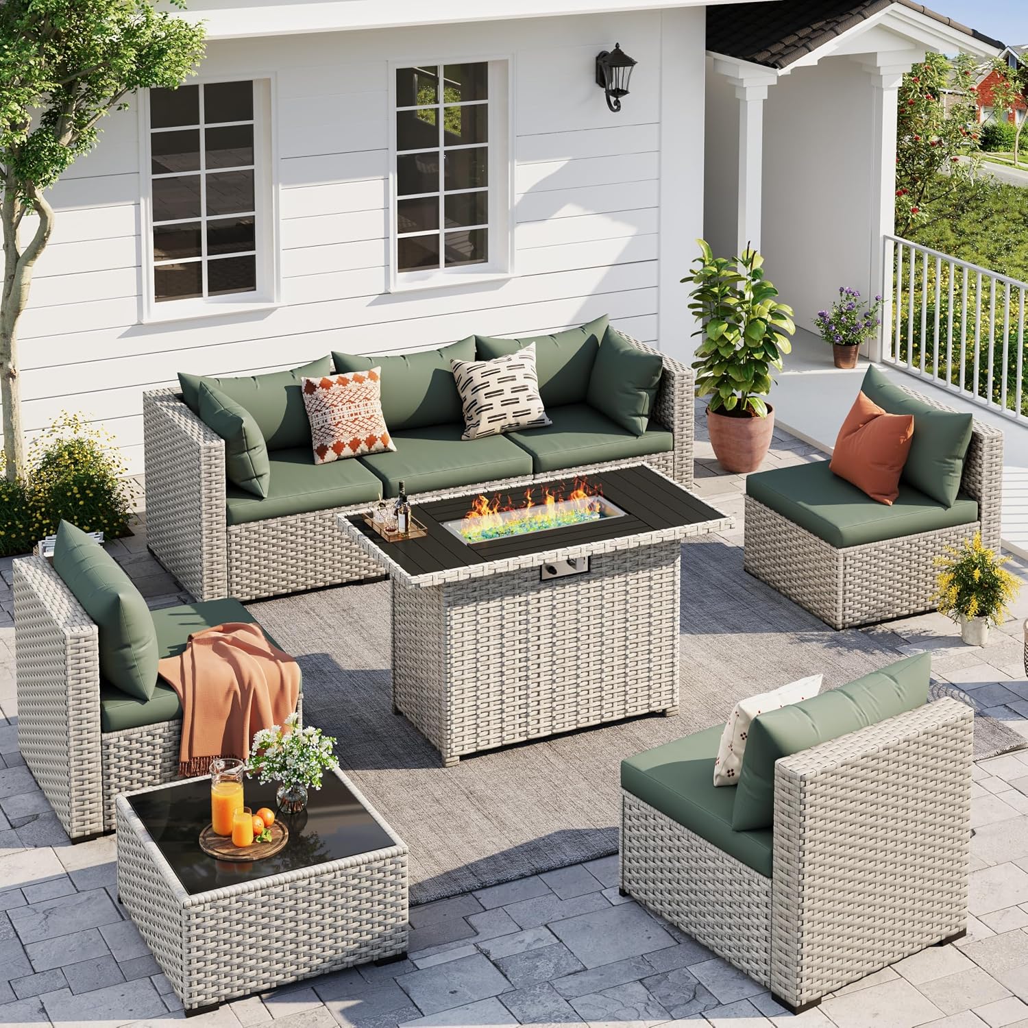 طقم أريكة خارجية من 8 مقاعد مع - مراجعة Outdoor Furniture Fire Pit وسعره