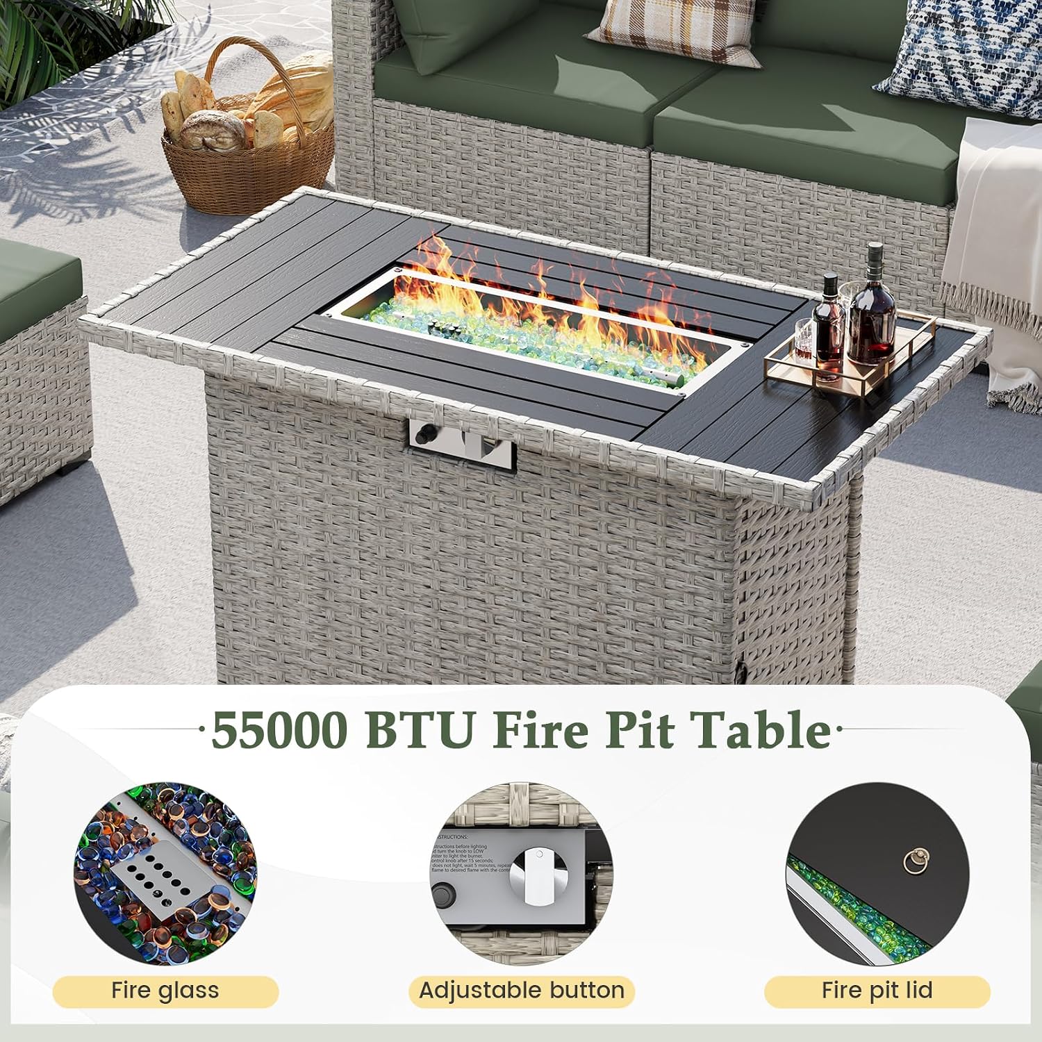 طقم أريكة خارجية من 8 مقاعد مع - مراجعة Outdoor Furniture Fire Pit وسعره