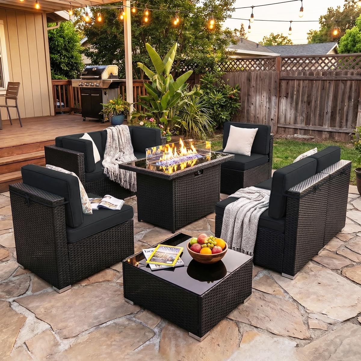 طقم أثاث فناء من 8 قطع مع طاول - مراجعة Outdoor Furniture Fire Pit وسعره