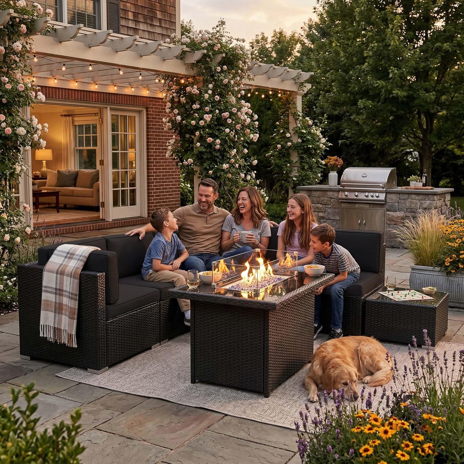 طقم أثاث فناء من 8 قطع مع طاول - مراجعة Outdoor Furniture Fire Pit وسعره