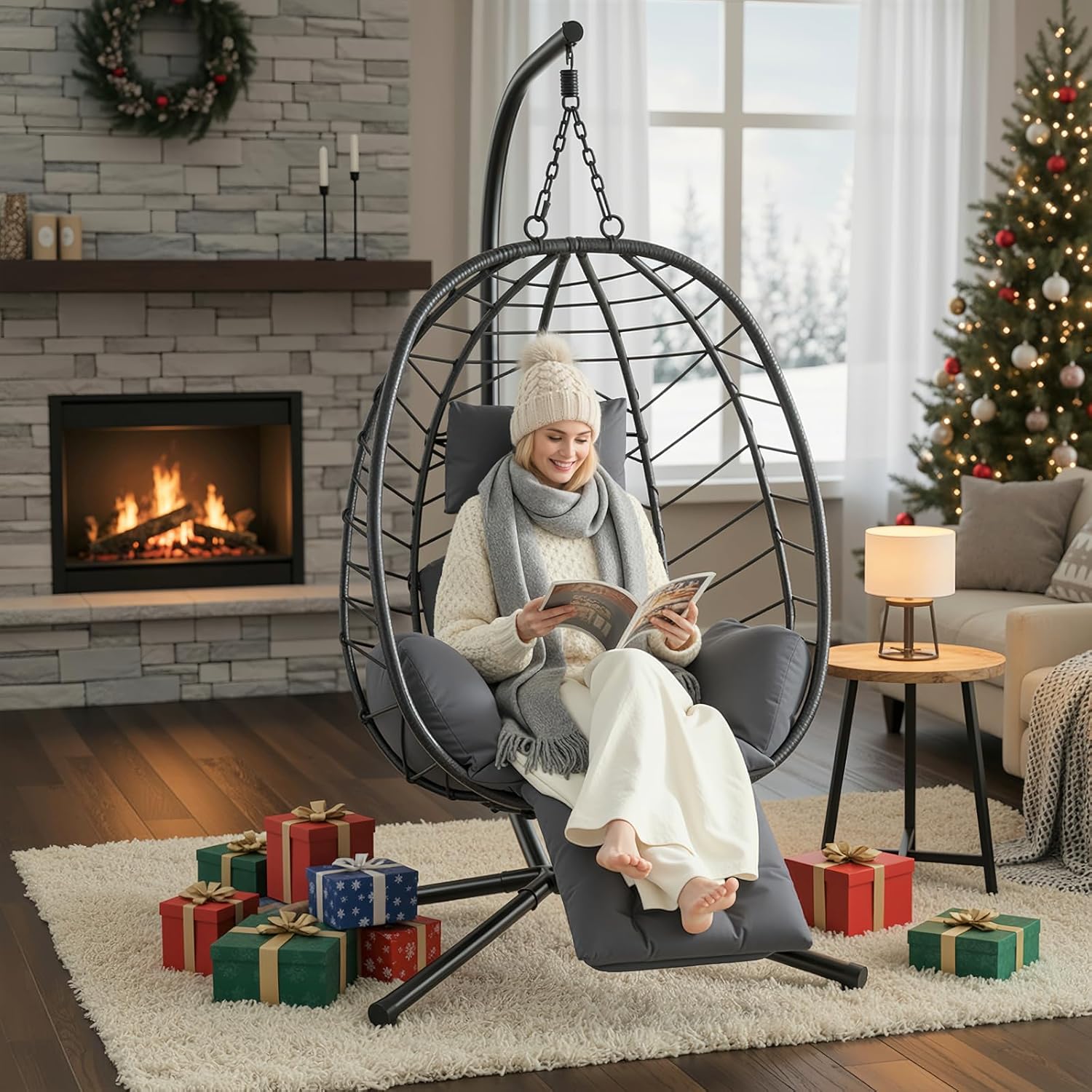 كرسي معلق على شكل بيضة مع مسند - مراجعة Hanging Egg Chair وسعره