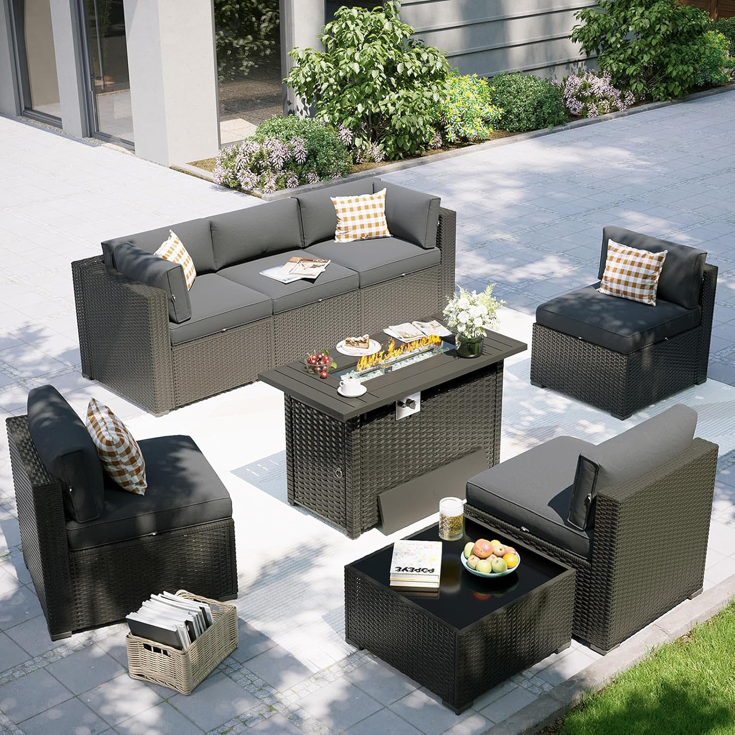 طقم أثاث للفناء مع طاولة موقد  - مراجعة Outdoor Furniture Fire Pit وسعره