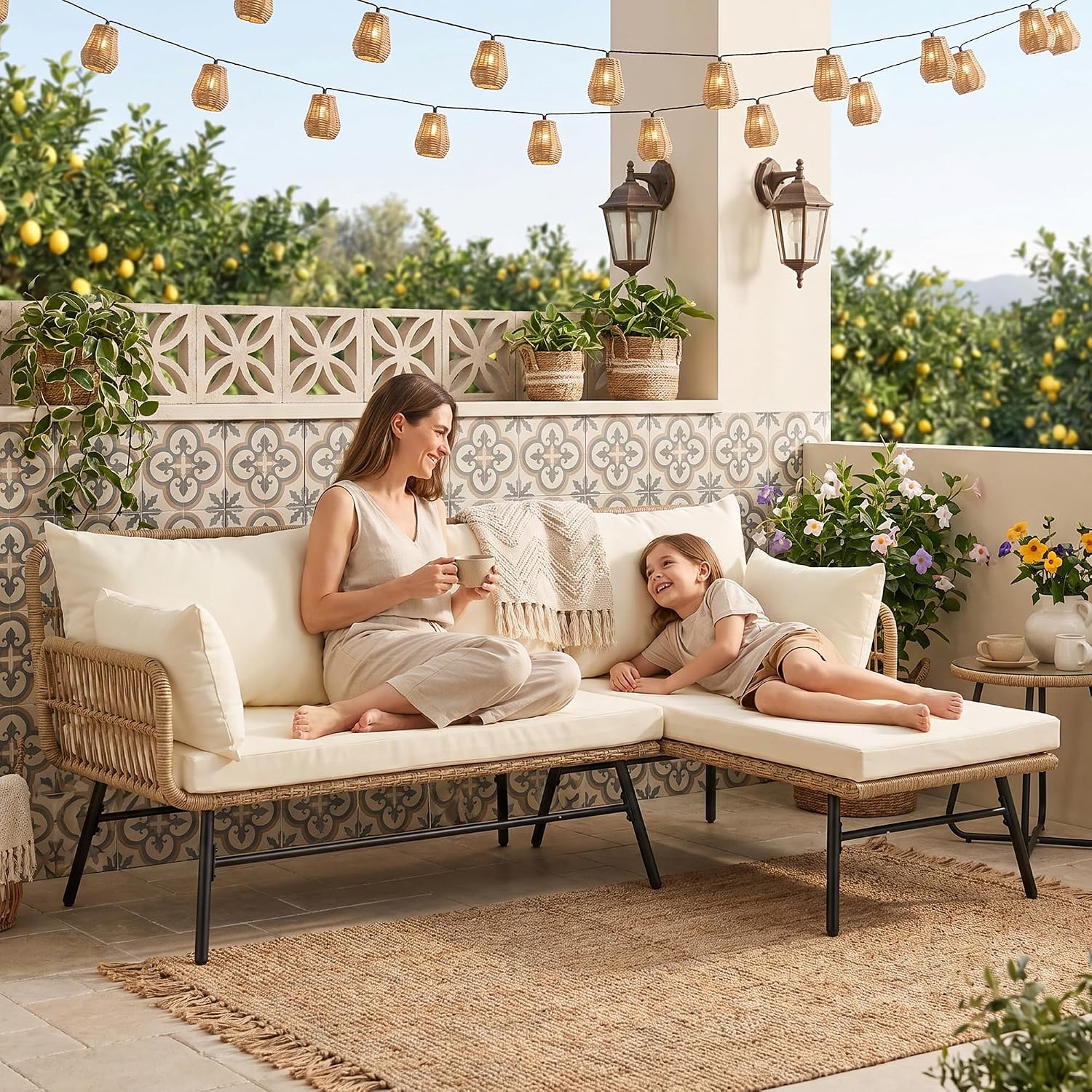 طقم أثاث حدائق بوهو من 3 قطع م - مراجعة Rattan Lounge Set وسعره