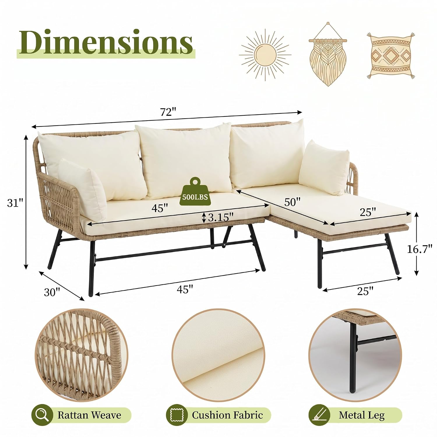 طقم أثاث حدائق بوهو من 3 قطع م - مراجعة Rattan Lounge Set وسعره