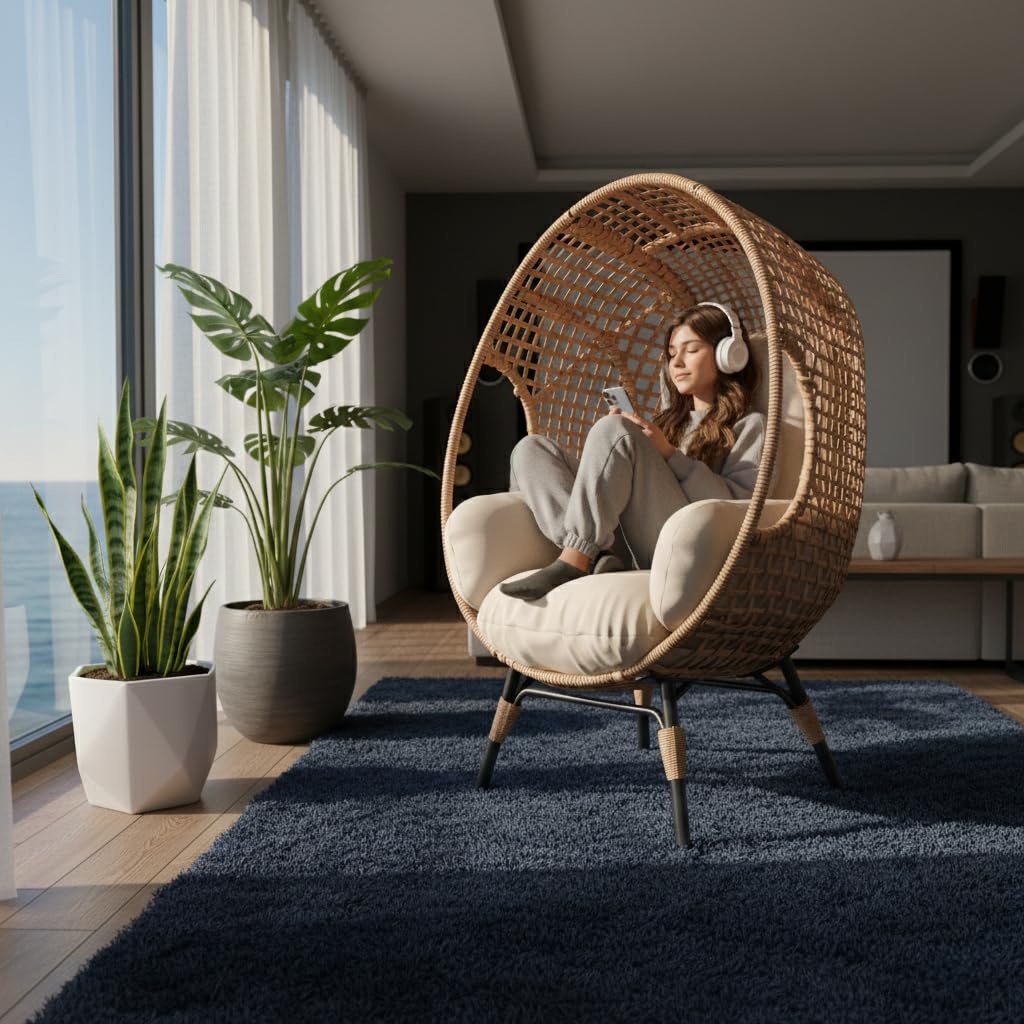 كرسي بيضاوي معلق أنيق بظهر مقو - مراجعة Hanging Egg Chair وسعره