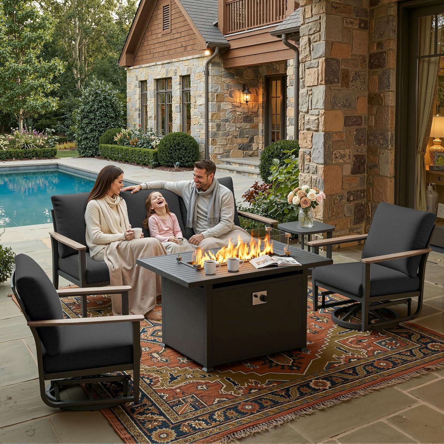 طقم أثاث فناء من الألومنيوم 5  - مراجعة Outdoor Furniture Fire Pit وسعره