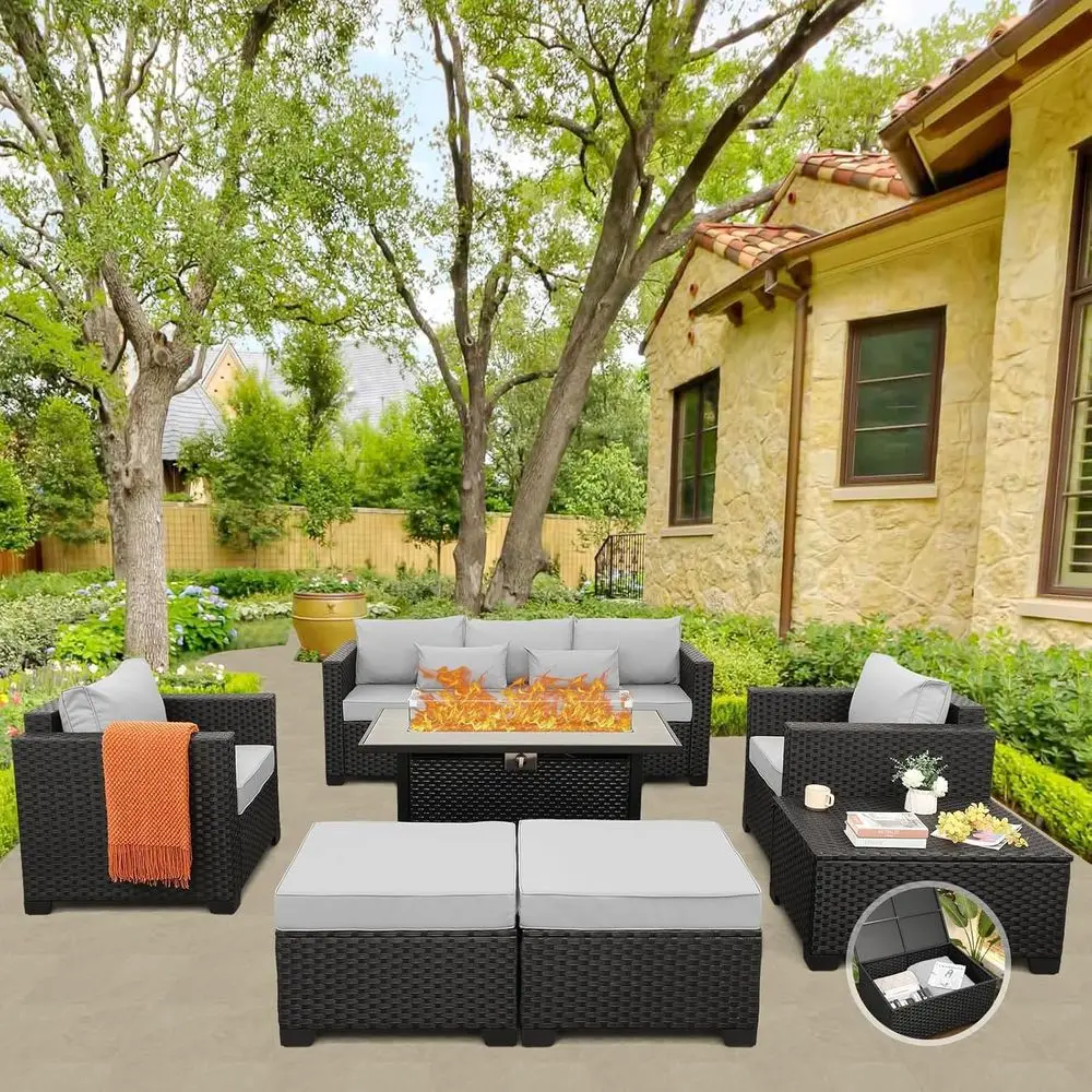 طقم أثاث خارجي مكون من 7 قطع،  - مراجعة Outdoor Furniture Fire Pit وسعره
