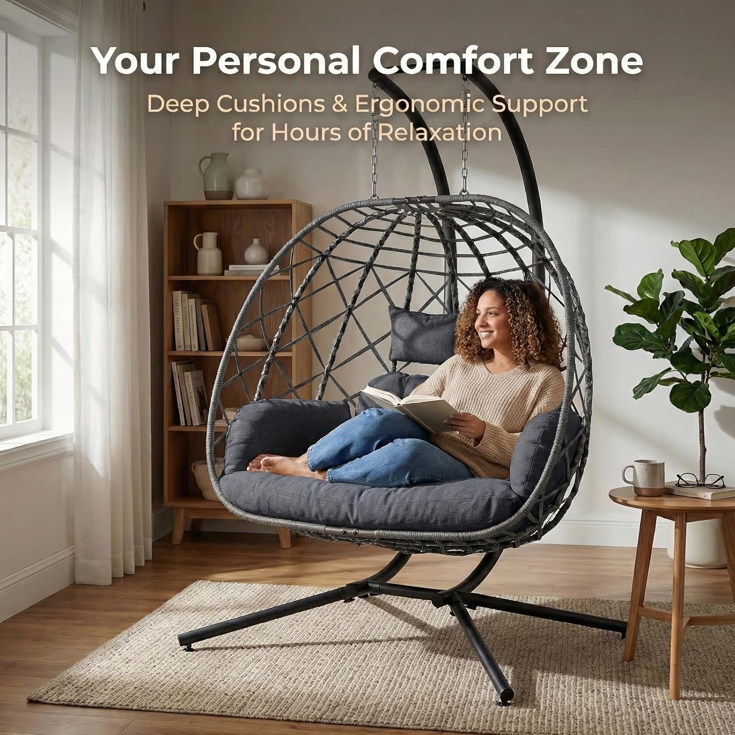 كرسي أرجوحة بيضاوي الشكل لشخصي - مراجعة Hanging Egg Chair وسعره