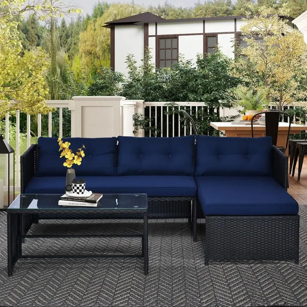 طقم أريكة خارجية زرقاء على شكل - مراجعة Rattan Lounge Set وسعره