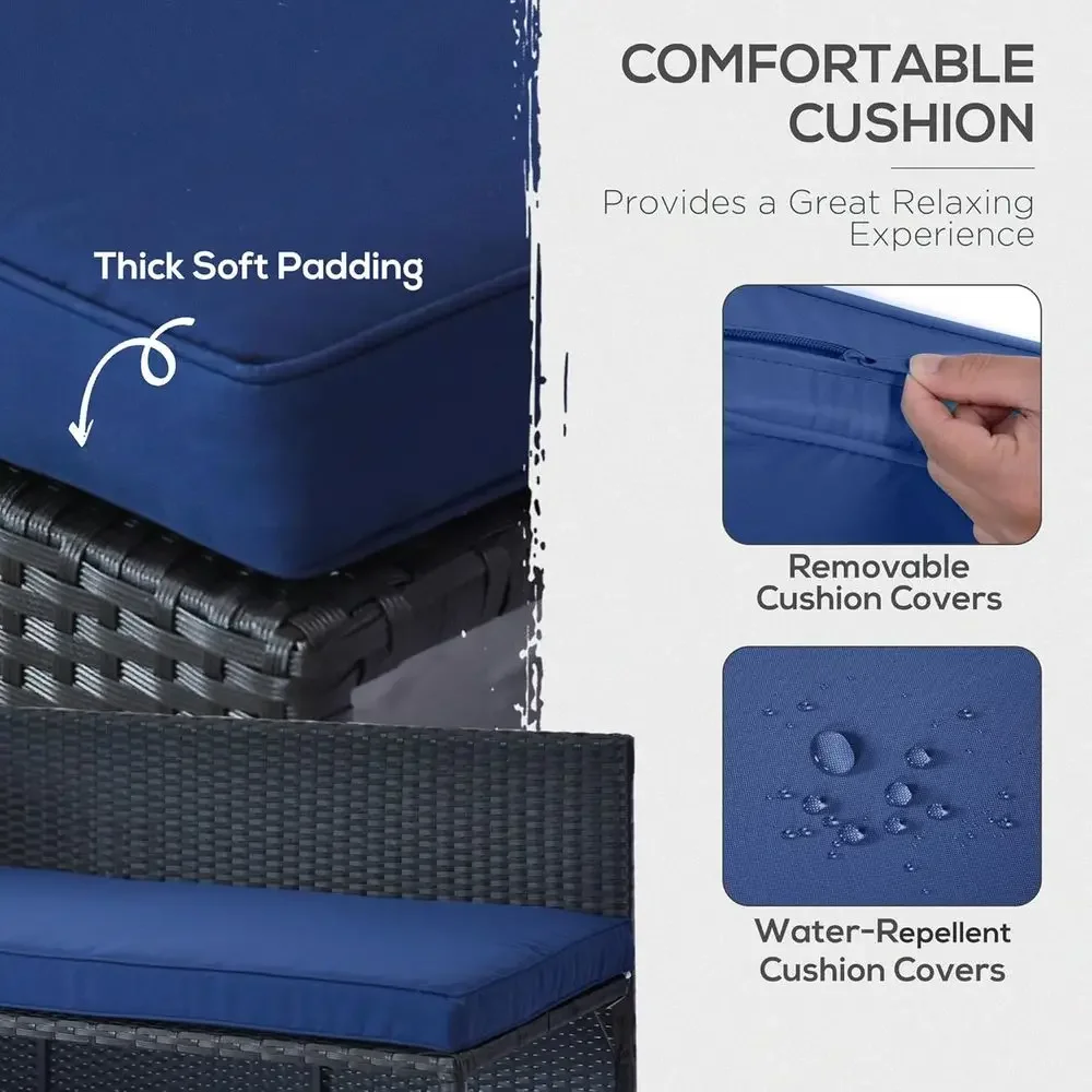 طقم أريكة خارجية زرقاء على شكل - مراجعة Rattan Lounge Set وسعره
