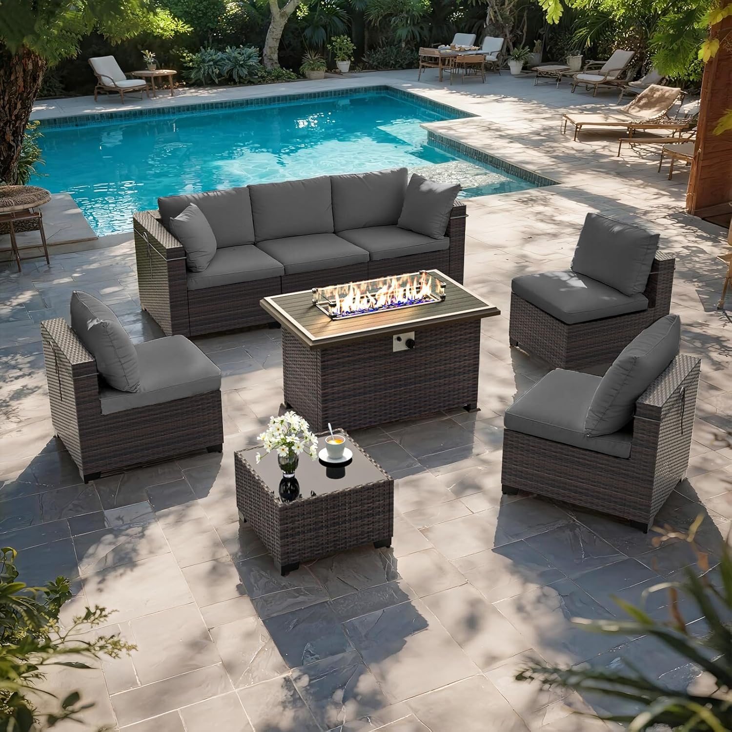 طقم أثاث للفناء مع طاولة موقد  - مراجعة Outdoor Furniture Fire Pit وسعره
